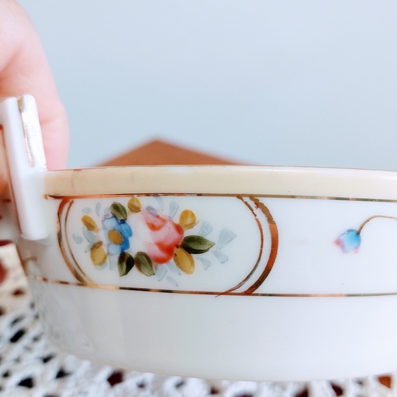 Vintage Hand Painted Nippon Trinket Butter Dish With Insert Floral W/Gold Trim - Picture 11 of 16